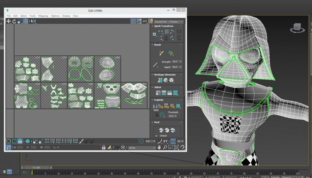 El resultado final de nuestra nueva disposición nos deja con varios mosaicos que pueden exportarse por separado para pintar mejor cada parte. Es como un multi sub objeto, pero de nuestro desplegado de mapa.