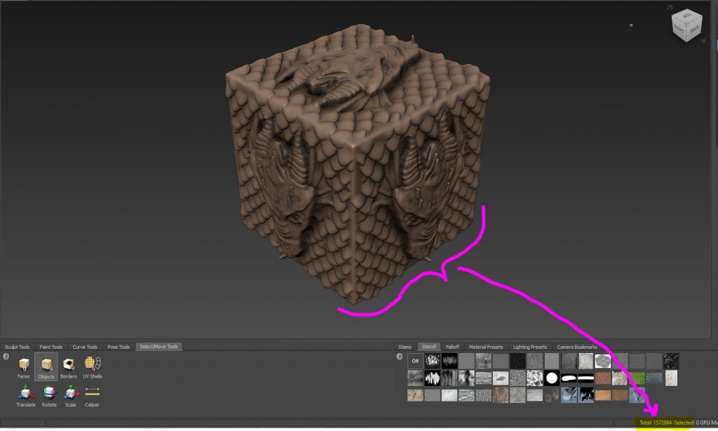 Geometría real creada con un millón y medio de polígonos en Mudbox. 