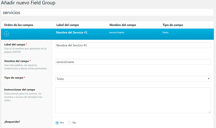 Ejemplo de campo nuevo