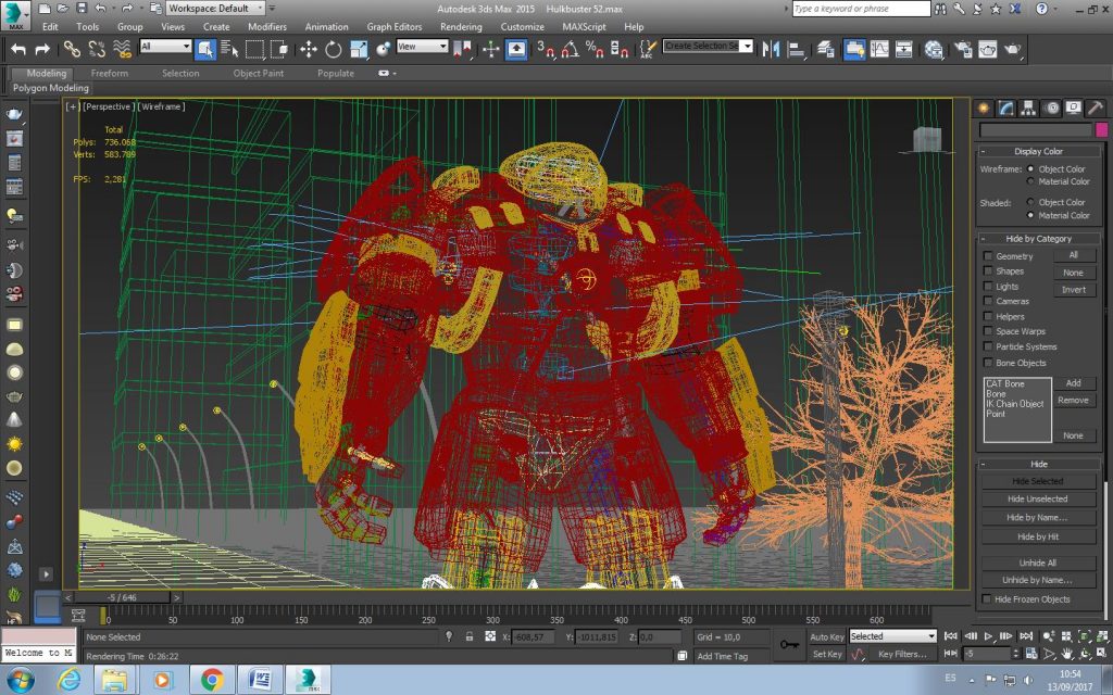 Vista del modelo en modo de malla para poder trabajar con el bípedo