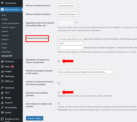 formato numeracion facturas plugins para woocommerce