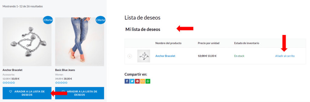 pagina-lista-de-deseos plugin woocommerce