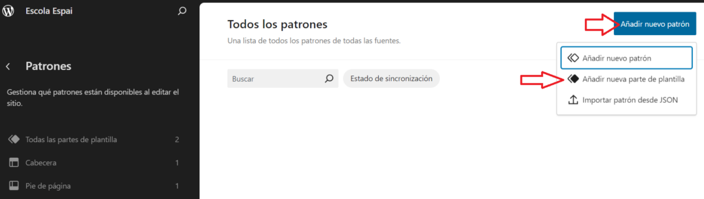 Añadir nueva parte de plantilla